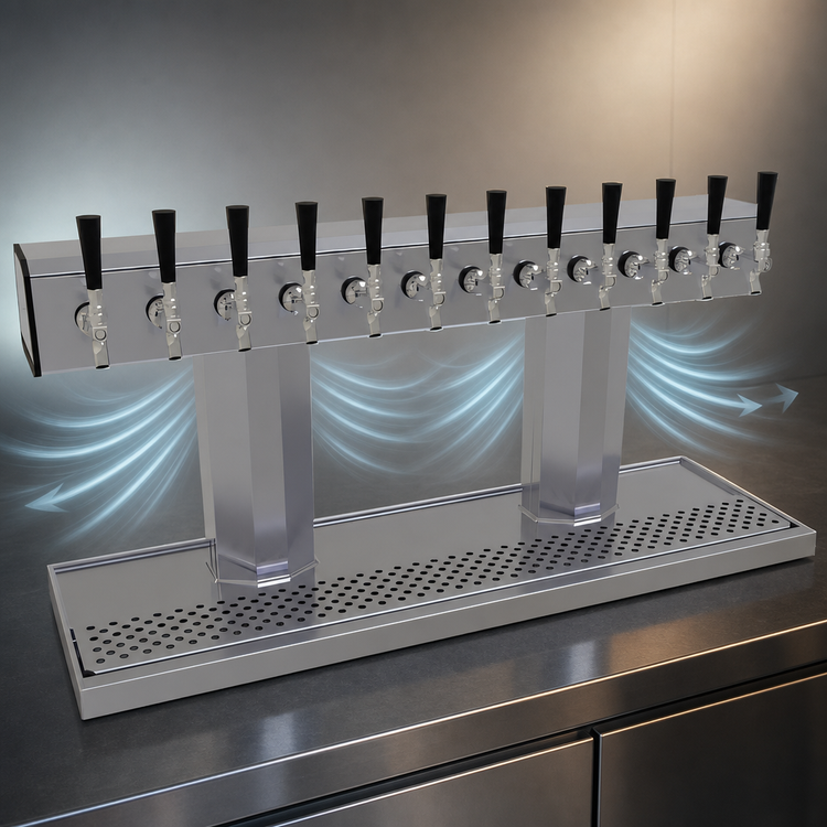 Product image #4 for Glastender Countertop Air-Cooled Tee Draft Dispensing Tower with 12 Stainless Steel Faucets