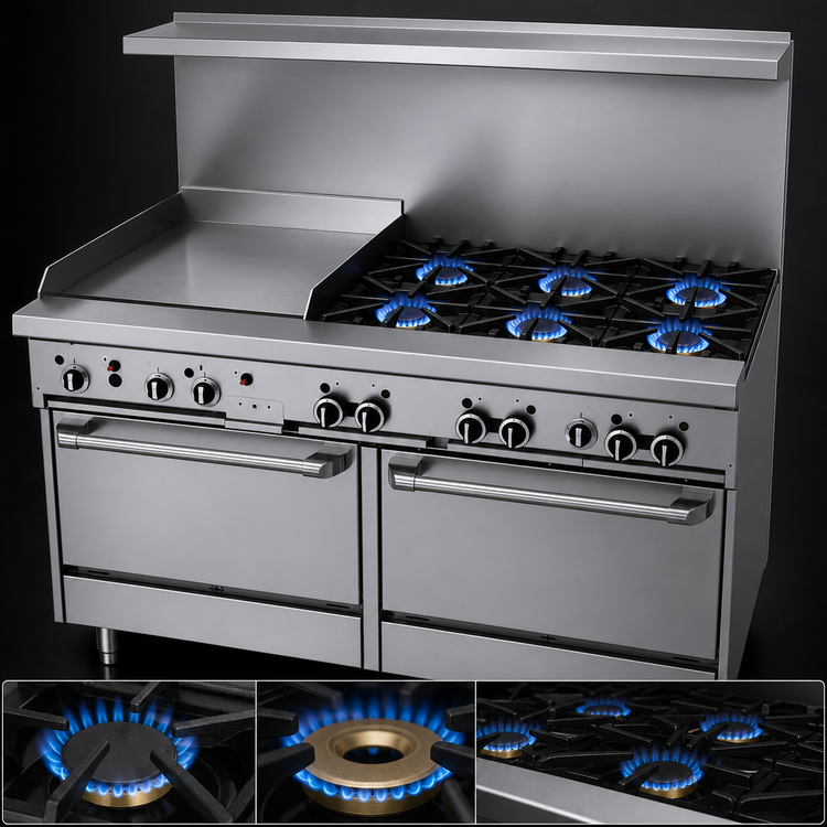 Product image #4 for Garland GF Starfire Pro Series 60-Inch Gas Restaurant Range with 6 Open Burners, 24-Inch Griddle, and 2 Standard Ovens