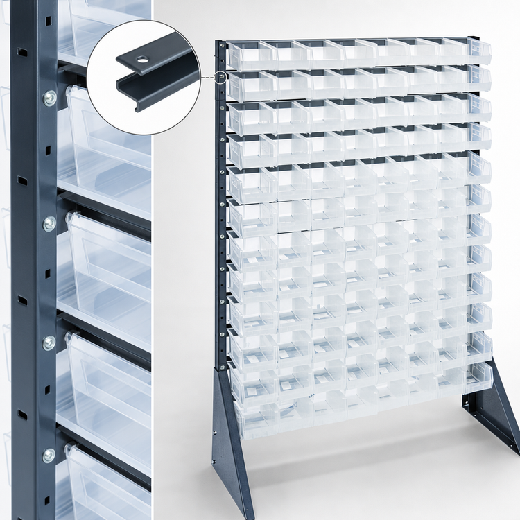 Product image #4 for Quantum Single-Sided Rail Rack Storage System with 12 Rails and 96 Clear QUS220 Bins