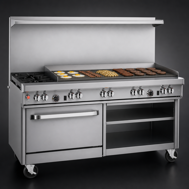 Product image #4 for Southbend Ultimate 60-Inch Gas Restaurant Range with 2 Open Burners, 48-Inch Griddle, Standard Oven, and Cabinet Base