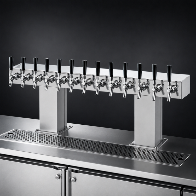 Product image #4 for Perlick 4006-12B4 Extra High 12-Faucet Countertop Bridge Tee Draft Beer Tower, Glycol-Cooled, Stainless Steel