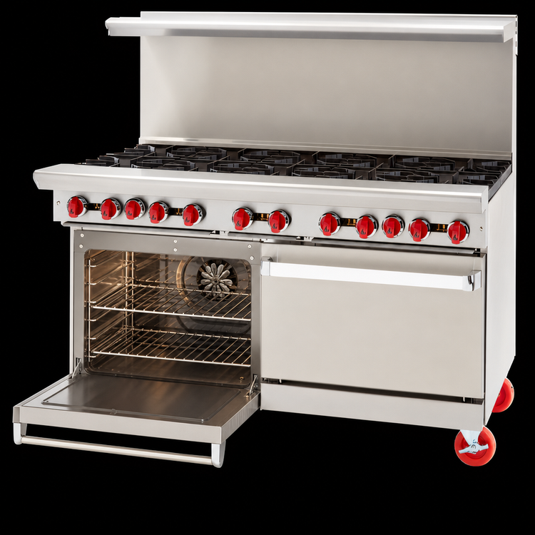 Product image #4 for American Range 60-Inch Gas Restaurant Range with 10 Open Burners, Left Convection Oven, and Right Storage Base