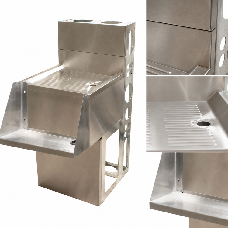 Product image #4 for BK Resources 18-Inch Stainless Steel Underbar Mixing Station with Drainboard, Blender Shelf, Die Wall & Base