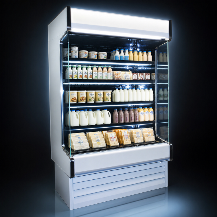 Product image #4 for Howard-McCray 35E Series Dairy Open Merchandiser, 75"W Self-Contained, Stainless Steel, Straight Sides