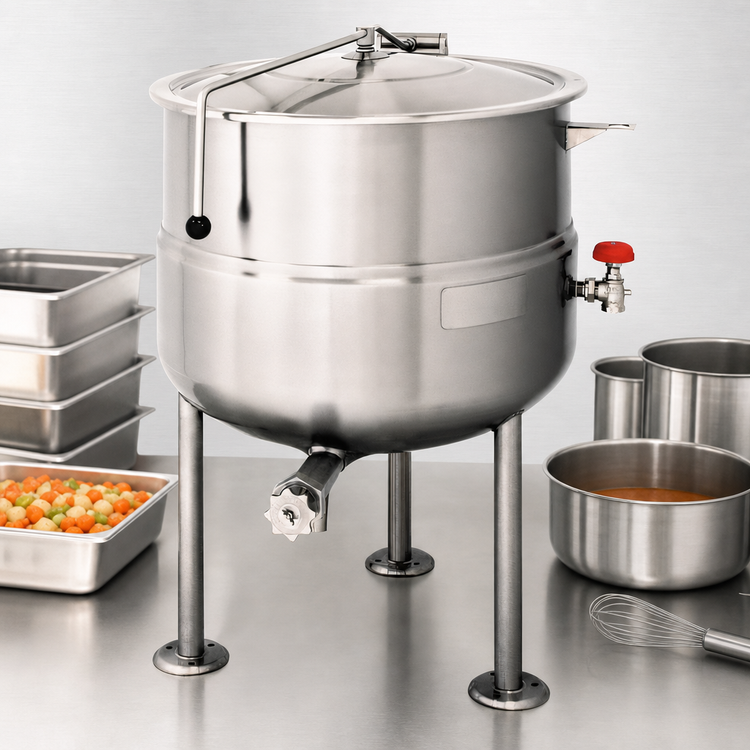 Product image #4 for Cleveland Range KDL25 25-Gallon Direct Steam Kettle with 2/3 Steam Jacket and Tri-Leg Base
