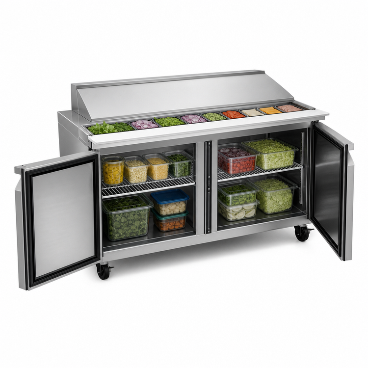 Product image #4 for IKON Refrigeration Mega Top Two-Section Sandwich/Salad Prep Table with 24 1/6 Pans, 61-1/5 Inches Wide