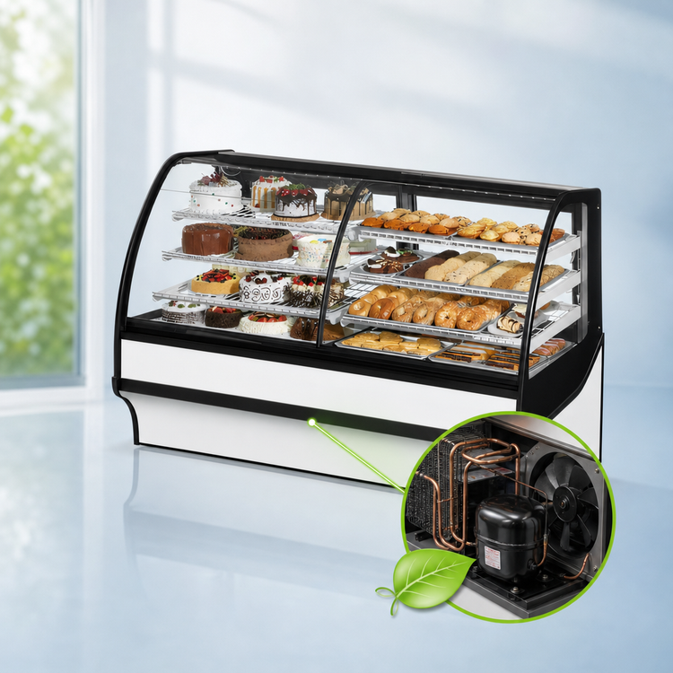 Product image #5 for True 77-1/4 Inch Dual Zone Curved Glass Display Merchandiser with Glass Ends, White Exterior/Interior