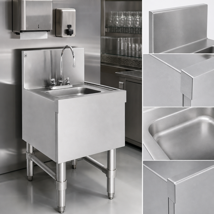 Product image #4 for Eagle Spec-Bar 18-Inch Wide Freestanding Underbar Hand Sink with Front Door, Soap Dispenser, Paper Towel Dispenser, and T&S Faucet