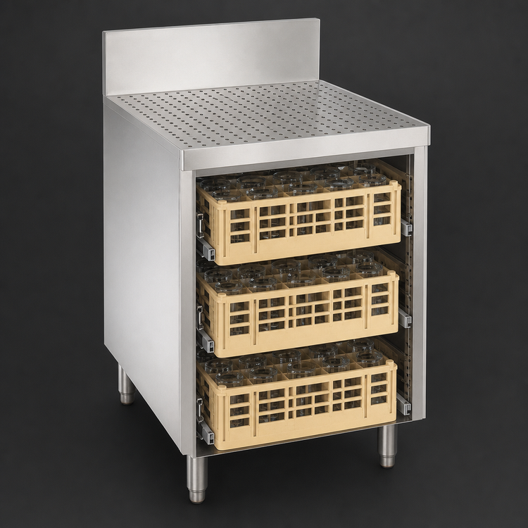 Product image #4 for Advance Tabco Prestige 24-Inch Wide Underbar Glass Rack Storage Unit with Enclosed Top and 3-Rack Capacity