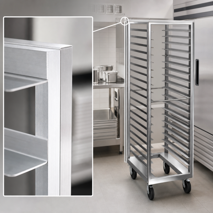 Product image #4 for Dinex Roll-In Refrigerator Sheet Pan Rack, Open Frame Aluminum, 18-Pan