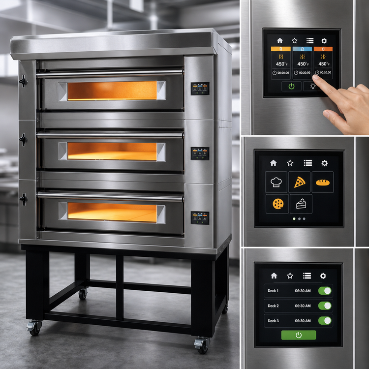 Product image #5 for Marra Forni ELST37-36/3 Three-Deck Stackable Electric Deck Oven with 37 x 36-3/8 Inch MarraStone Hearth and Touchscreen Control