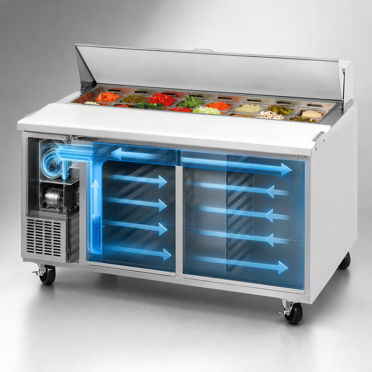 Product image #4 for Everest Refrigeration EPWR2 Two-Section Side-Mount Sandwich Prep Table, 59-1/8" Wide, 16-Pan Capacity