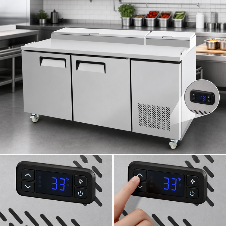 Product image #4 for Atosa 67-Inch Two-Section Refrigerated Pizza Prep Table with 2 Self-Closing Locking Doors