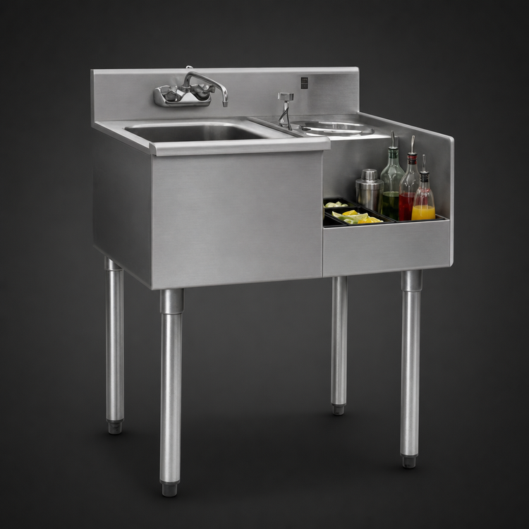 Product image #4 for Eagle Group 1800 Series 50-Inch Underbar Ice Bin/Cocktail Station with Center Ice Bin, Right Bottle Well and Left Blender Recess