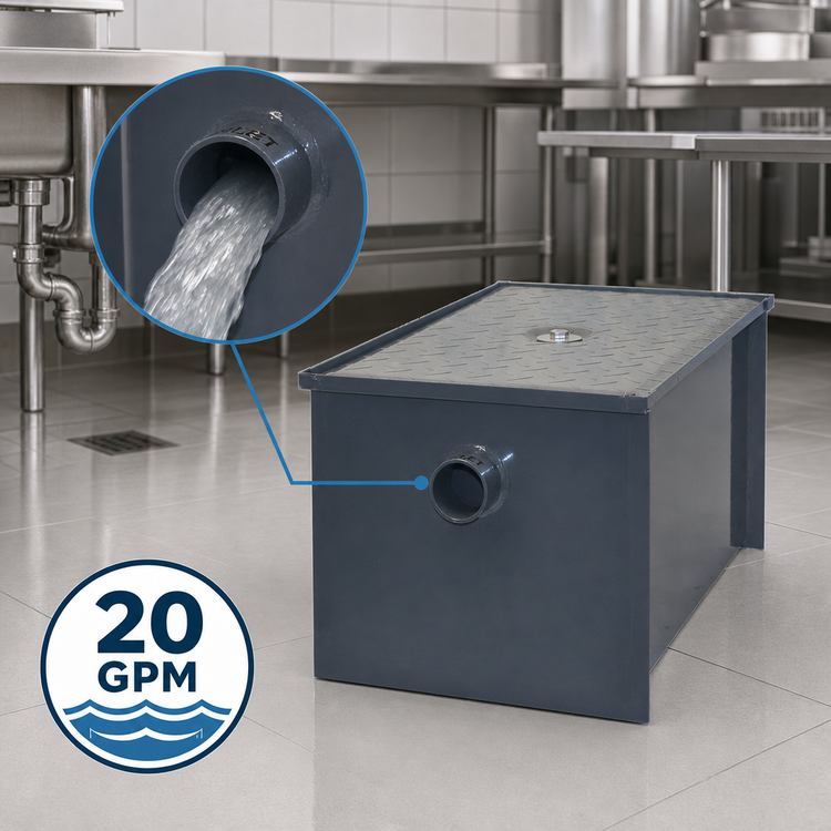 Product image #4 for John Boos GT-40-X 40 lb Grease Interceptor with 20 GPM Flow Rate and 3-Inch No-Hub Connections