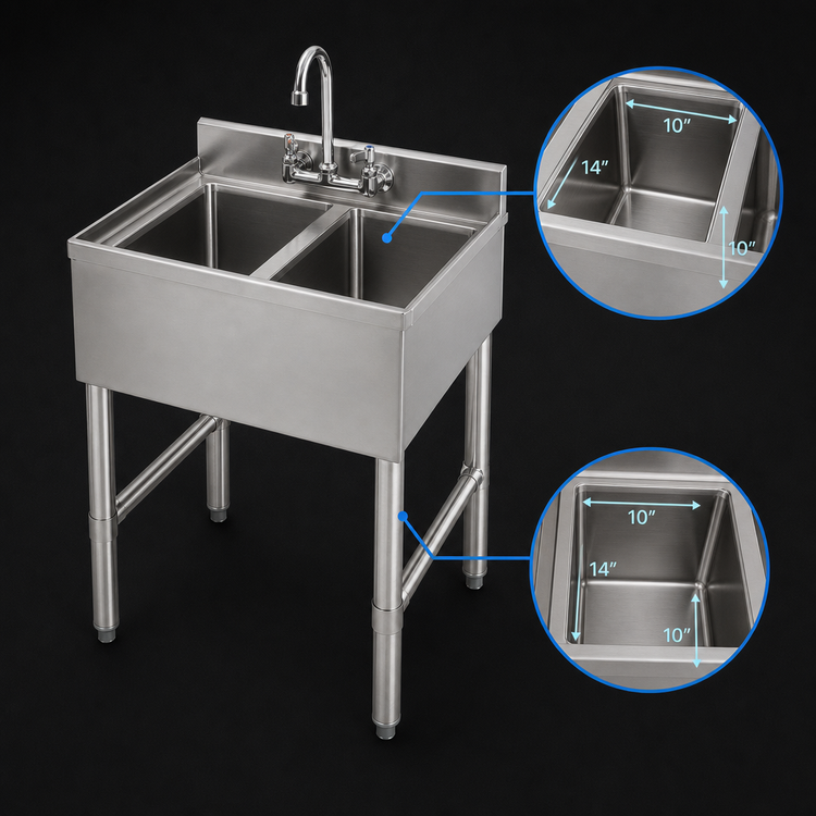 Product image #4 for Sapphire Manufacturing SMBS-2 Two-Compartment Underbar Sink with Wall-Mount Faucet and Overflow Kit