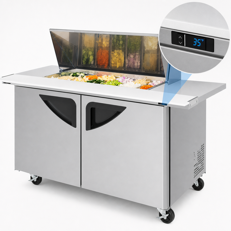 Product image #4 for Turbo Air Super Deluxe 2-Section Mega Top Sandwich/Salad Prep Table with 18-Pan Opening and Rear-Mounted Refrigeration, 15 Cu. Ft.