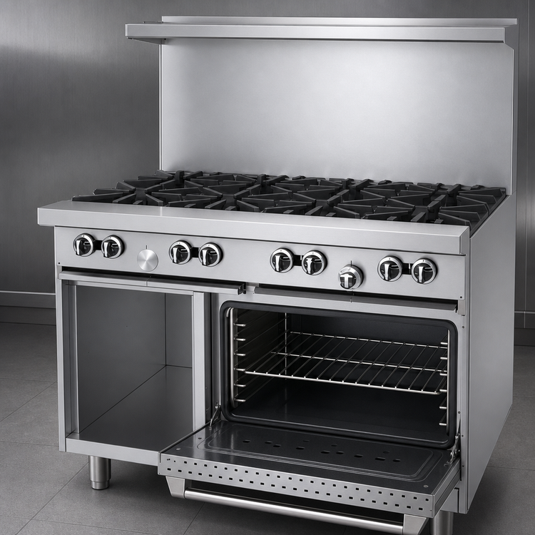 Product image #4 for US Range U-Series 48-Inch Gas Restaurant Range with 8 Open Burners, Standard Oven, and Storage Base
