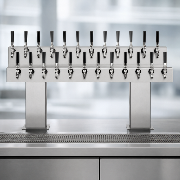 Product image #4 for Perlick Extra High 24-Faucet Countertop Glycol-Cooled Bridge Tee Draft Beer Tower, Stainless Steel Finish