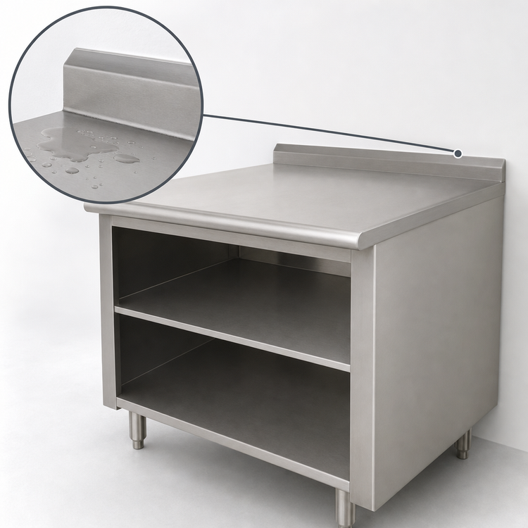 Product image #4 for Advance Tabco Stainless Steel Open Front Cabinet Base Work Table with Mid-Shelf, 108 x 36 Inches