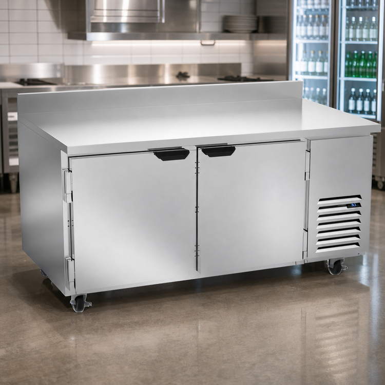 Product image #4 for Beverage-Air 67-Inch Two-Section Side-Mount Worktop Refrigerator with 4-Inch Backsplash and Solid Doors