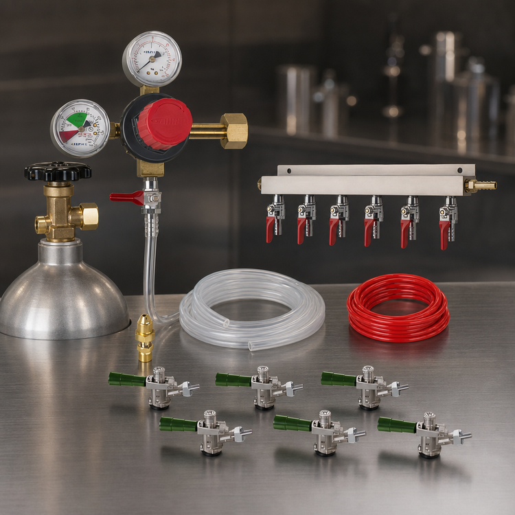 Product image #4 for 6-Faucet Nitro Beer Dispensing Kit with CO2 Regulator, Manifold, Lines, and Sankey Taps