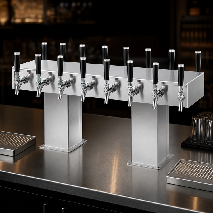 Product image #4 for Perlick Back-to-Back Bridge Tee 20-Faucet Countertop Glycol-Cooled Draft Beer Tower, Stainless Steel