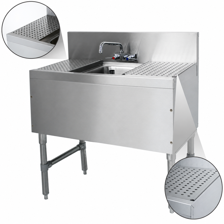 Product image #4 for Advance Tabco Prestige 1-Compartment Underbar Sink Unit with Dual Drainboards and 6-Inch Swing-Spout Faucet, 36W x 20D x 36H