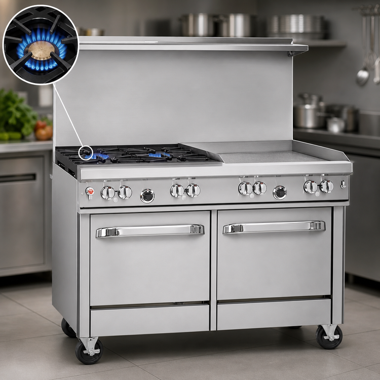 Product image #4 for Southbend Ultimate 48-Inch Gas Restaurant Range with 2 Non-Clog Burners, 36-Inch Thermostatic Griddle, and 2 Space Saver Ovens