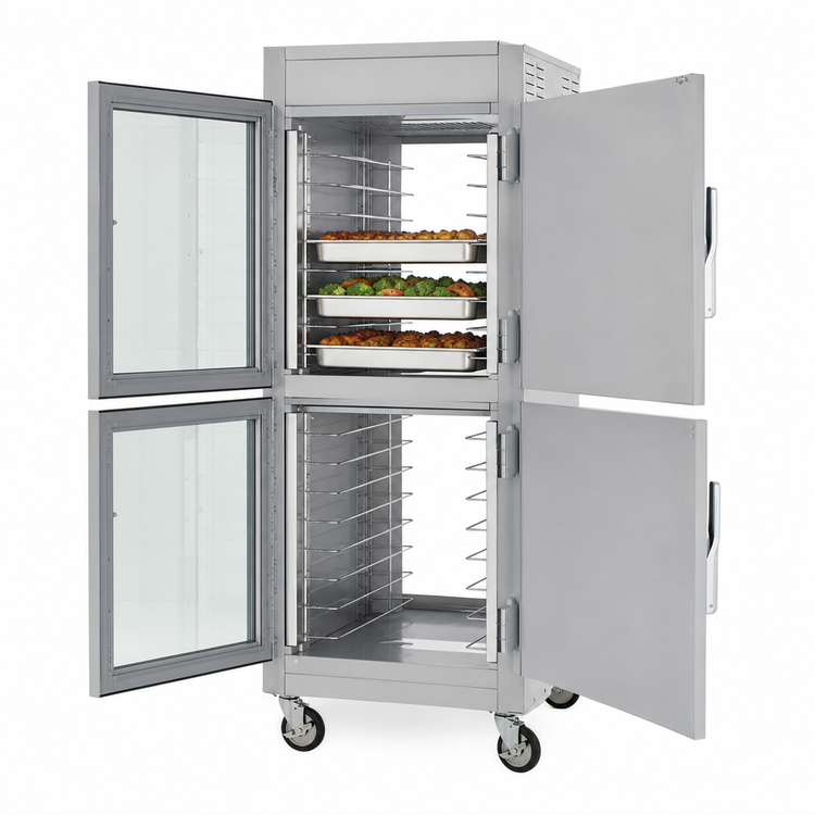 Product image #4 for Metro C5 8 Series Mobile Full-Height Pass-Thru Controlled Temperature Heated Holding Cabinet with Dutch Glass and Solid Doors, 17 Sheet Pan Capacity