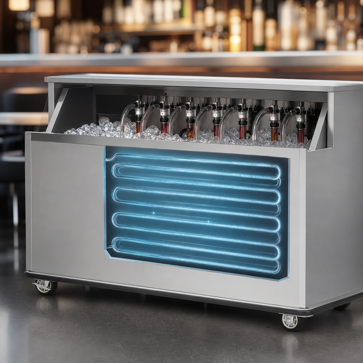 Product image #4 for FWE SBBC-5 Stainless Steel Mobile Bar with 50 lb. Ice Bin and Sealed-In Cold Plate