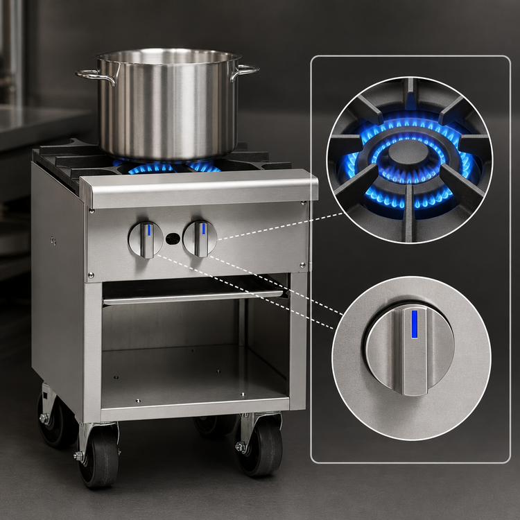 Product image #4 for Imperial 18-Inch Gas Stock Pot Range with Single 3-Ring Burner, Open Front Cabinet and Stainless Steel Exterior