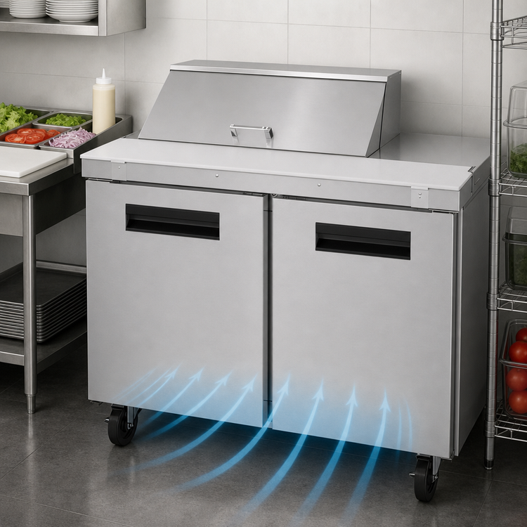 Product image #4 for Hoshizaki Steelheart SR48B-8 48-Inch Two-Section Sandwich Top Prep Refrigerator