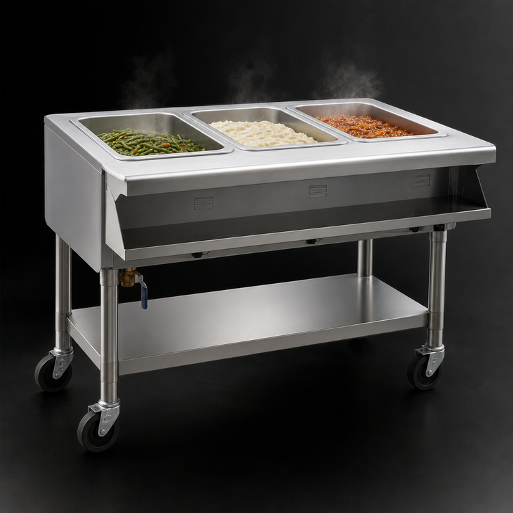 Product image #4 for Portable Electric Sealed-Well Hot Food Table with 3 Wells, Open Base, 50-1/2 in. W x 32-1/4 in. D x 34 in. H, 208V