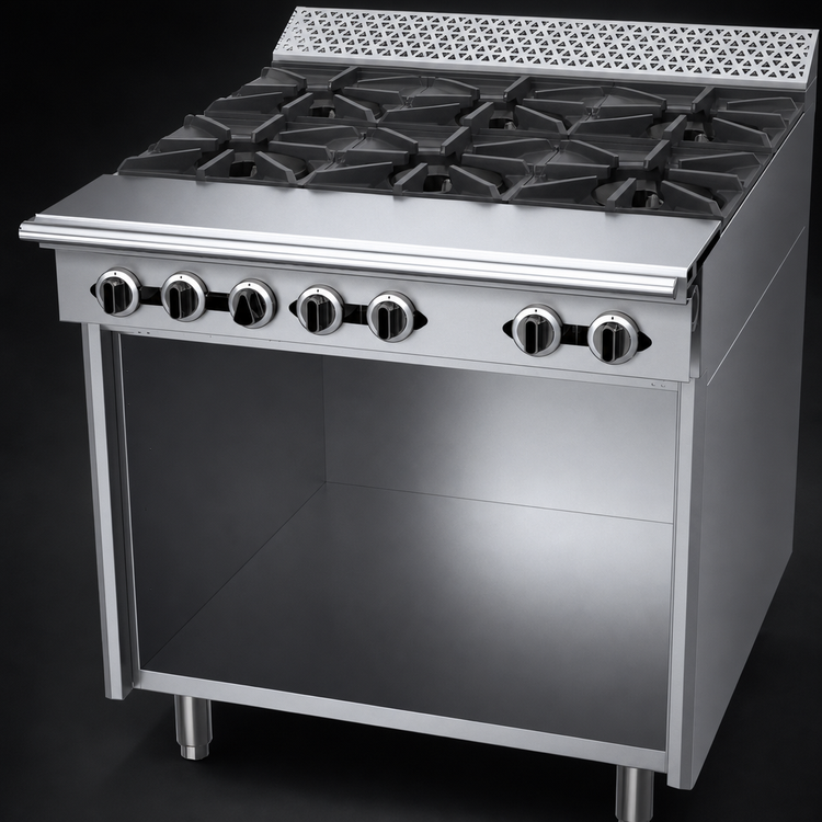 Product image #4 for Garland Cuisine Series Heavy Duty 36-Inch Natural Gas Step-Up Range with 6 Open Burners and Storage Base