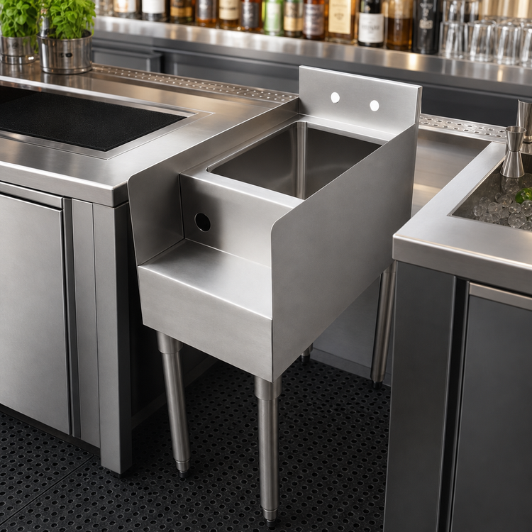 Product image #4 for Omcan USA Freestanding Underbar Blender Station with Dump Sink and Recessed Step, 15 Inch Wide, 304 Stainless Steel