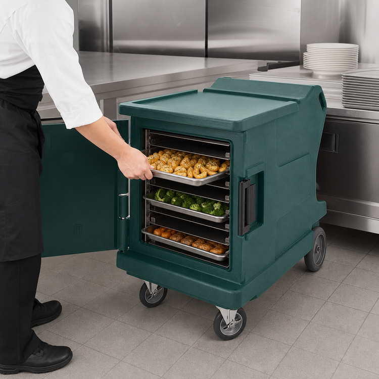Product image #5 for Cambro Camtherm® Electric Hot/Cold Low Profile Holding Cabinet Cart, Single Door, 18 x 26 Sheet Pan Capacity, Granite Green
