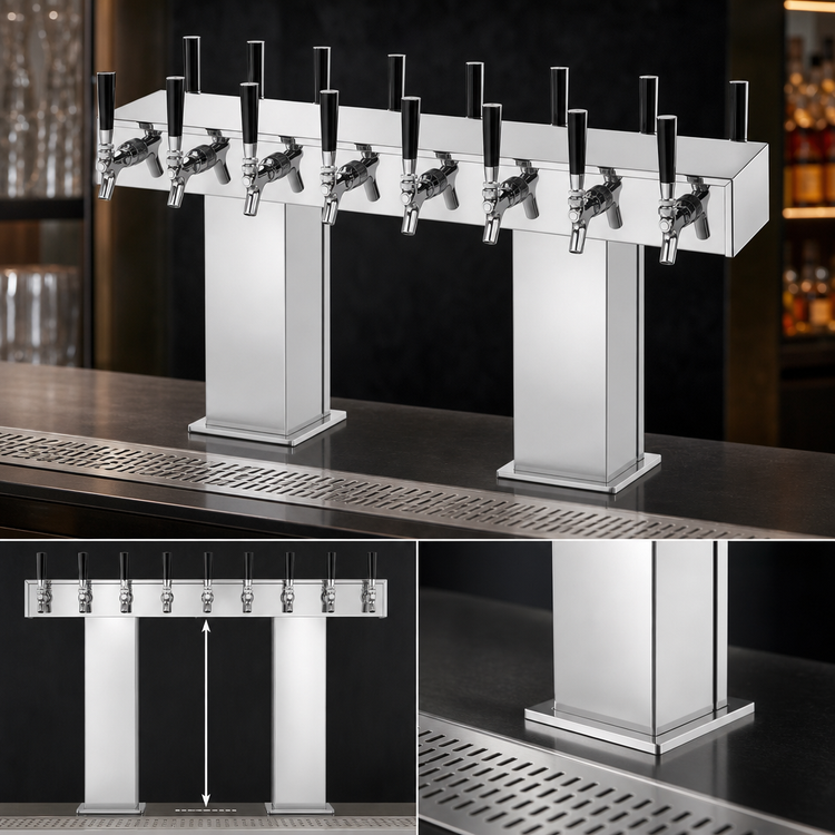 Product image #4 for Perlick 20-Faucet Extra High Countertop Bridge Tee Glycol-Cooled Draft Beer Tower, Polished Chrome
