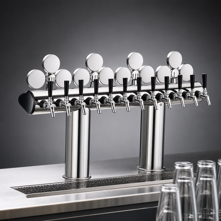 Product image #4 for Perlick 10-Faucet Illuminated Winged Bridge Draft Tower, Countertop, Polished Chrome, Glycol-Cooled