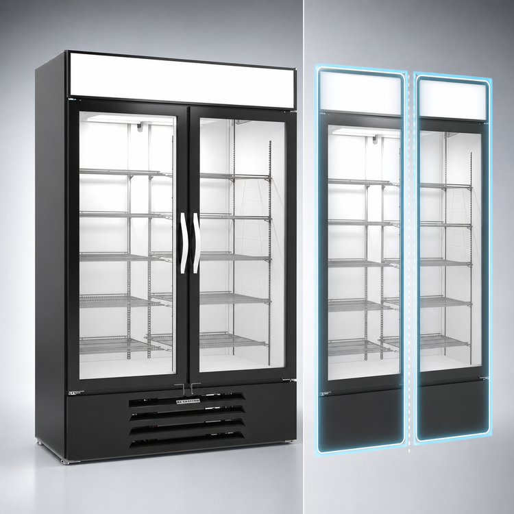 Product image #4 for Beverage-Air MarketMax IQ Two-Section Reach-In Glass Door Freezer Merchandiser, 46.2 Cu. Ft., Black