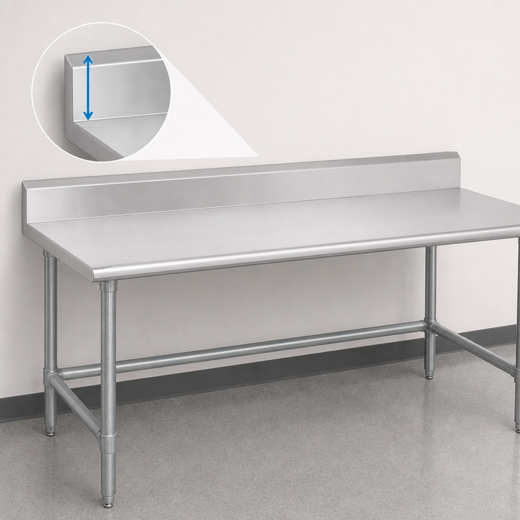 Product image #4 for Advance Tabco 144-Inch x 36-Inch 16-Gauge 430 Stainless Steel Work Table with 5-Inch Backsplash and Galvanized Base