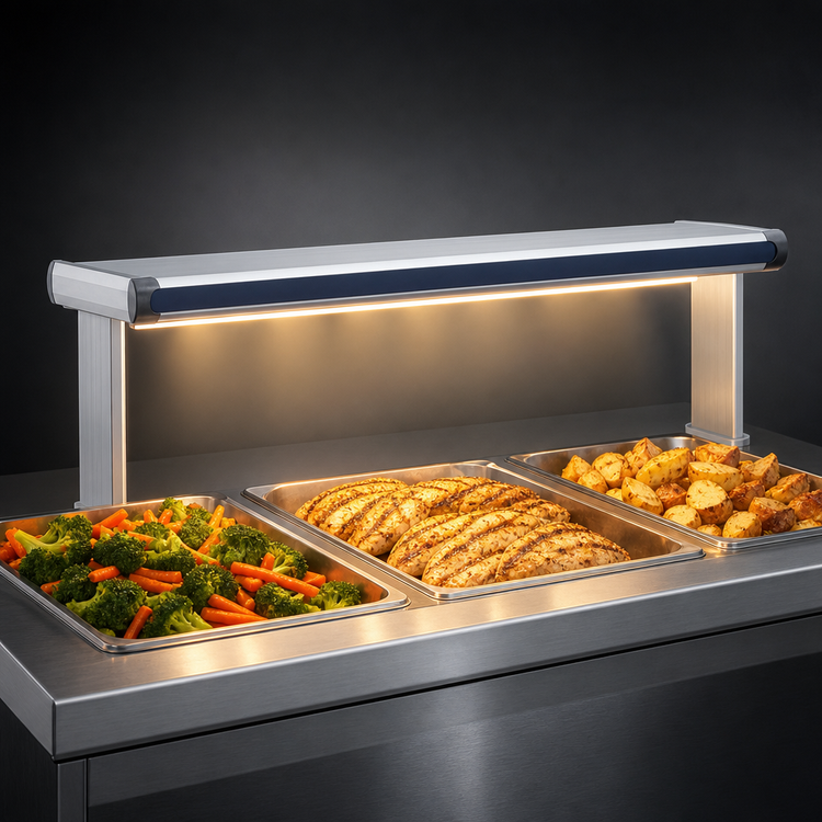 Product image #4 for Hatco Glo-Ray® Designer Dual Strip Heat Lamp with Lights, 27-1/2-Inch Wide, Aluminum