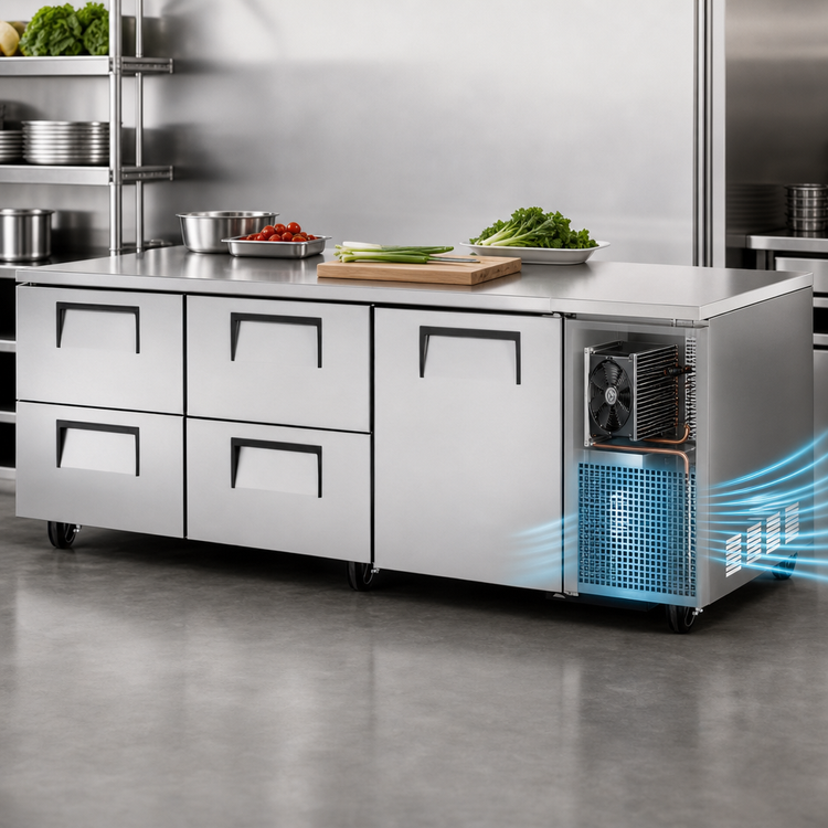 Product image #4 for True 93-1/4-Inch Stainless Steel Deep Undercounter Refrigerator with 1 Door and 4 Drawers, Side-Mounted Self-Contained Refrigeration