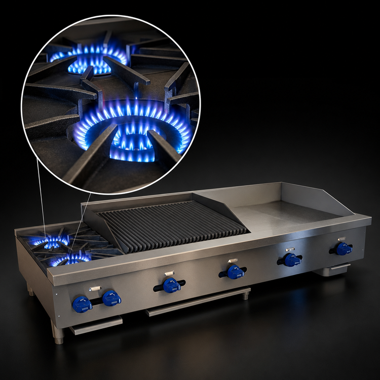 Product image #4 for Comstock-Castle 60-Inch Countertop Gas Hotplate, Griddle, and Radiant Char-Broiler Combination