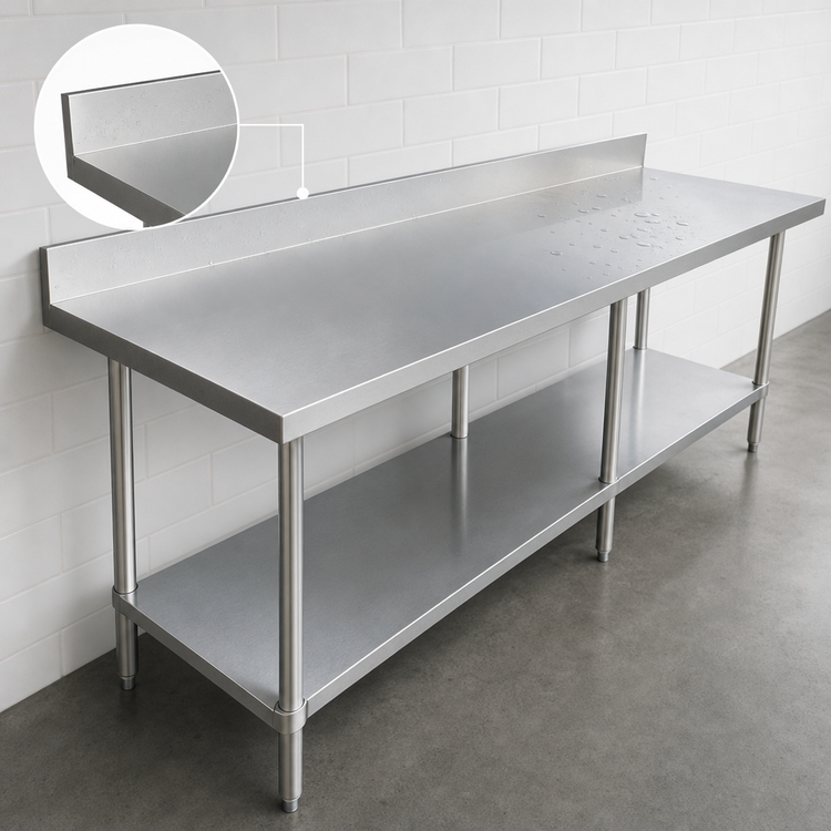Product image #4 for Elite Series 84-Inch x 24-Inch Stainless Steel Work Table with 4-Inch Backsplash, Undershelf and 6 Legs