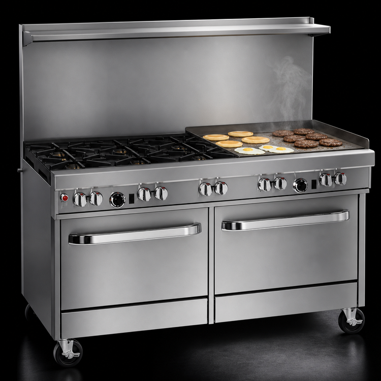 Product image #4 for Southbend Ultimate 60-Inch Gas Restaurant Range with 6 Burners, 24-Inch Griddle, Convection Oven and Cabinet Base