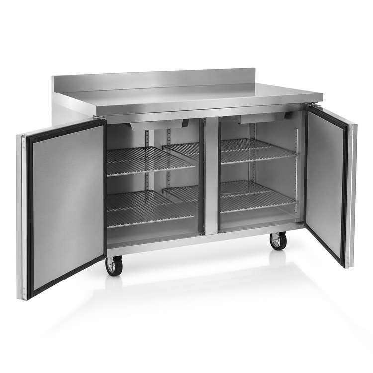 Product image #4 for Delfield 60-Inch Two-Section Refrigerated Worktop with 2 Doors and 4-Inch Backsplash