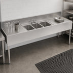 Thumbnail image #5 for Perlick Corporation Top Shelf TSF96M3-DB 3-Compartment Underbar Stainless Steel Sink with Left & Right Drainboards, 6" Backsplash, 96"W x 24"D