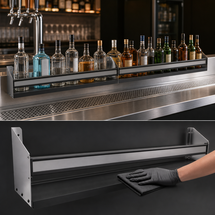 Product image #4 for Glastender 60-Inch Stainless Steel Single Speed Rail with Open Step-and-Rail Design