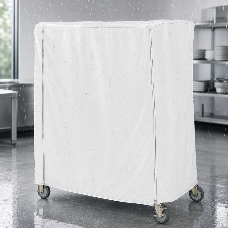 Product image #4 for Metro Waterproof Vinyl-Nylon Coated Banquet Cart Cover with PVC Zipper, 48 x 21 x 74 Inch, White
